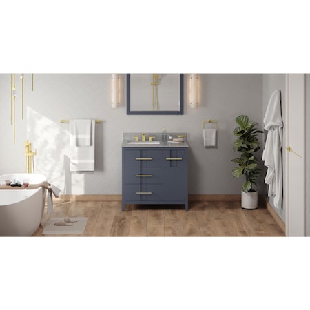 Jeffrey Alexander 36In. Blu Stl Katara Vanity, Left Offset, Steel Gry Cultured Mrbl Vanity Top, Undrmnt Rctngl Bowl VKITKAT36BSSGR